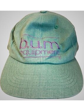 90s b.u.m. equipment Vintage Green Baseball Cap with Purple Embroidered Logo